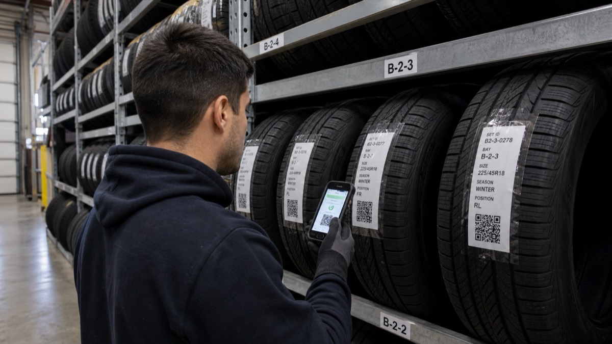 Organized warehouse with tire storage racks